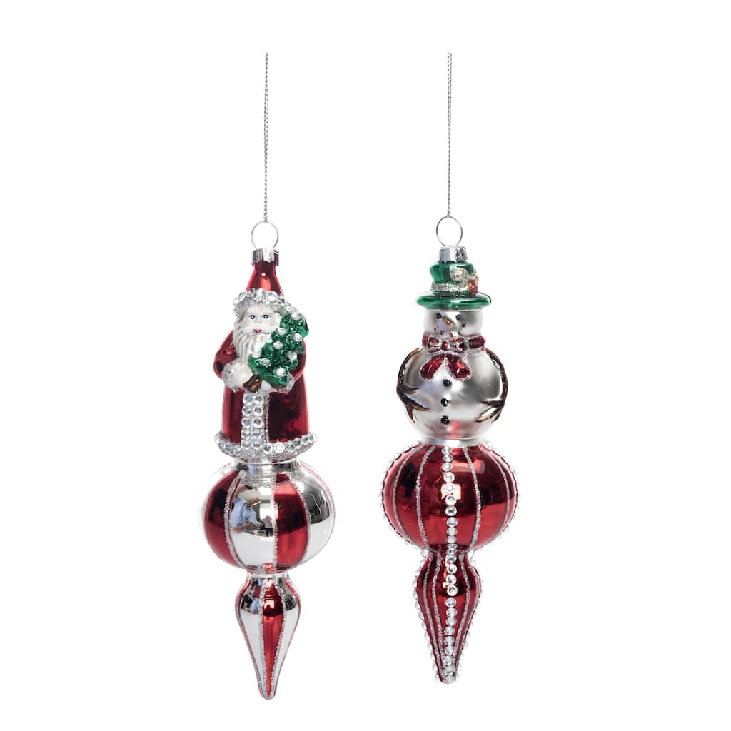 Transpac Glass Tall Decorative Santa/Snowman Ornament Set of 2 Christmas Home Decorations - Multicolor