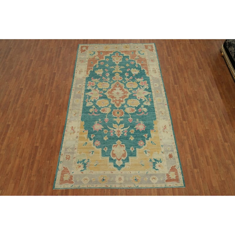 Vegetable Dye Wool Oushak Turkish Area Rug, Floral Geometric Carpet - 12' 10'' X 6' 11''