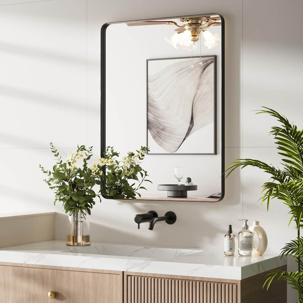 Modern Metal Frame Rounded Rectangle Wall Mirror