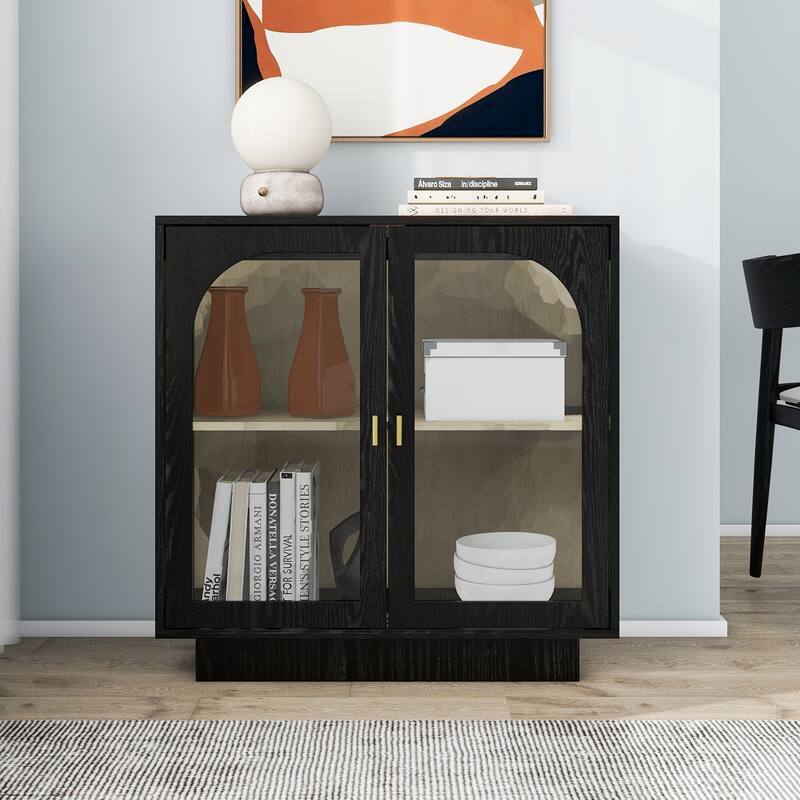 2 Storage Cabinet with Glass Door for Living Room,Dining Room,Study - Black
