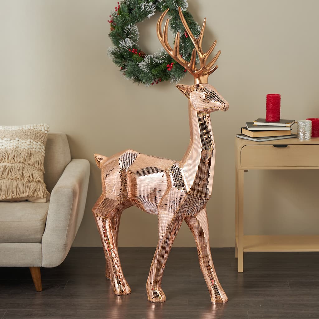 Silver or Copper Fiberglass Floor Reindeer Christmas Sculpture with Mosaic Pattern