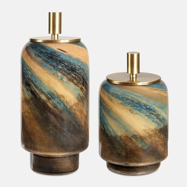 slide 2 of 3, Uttermost Celestial Tide Glass Containers Set of 2