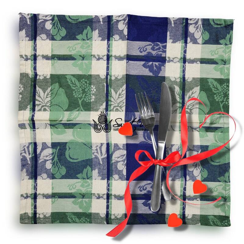 Plaid Jacquard Cotton Delicate Floral Tablecloth Collection - Set of 4 Napkins