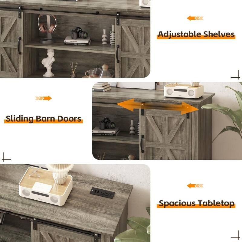 66" Farmhouse TV Stand, Entertainment Center with Adjustable Shelf - N/A