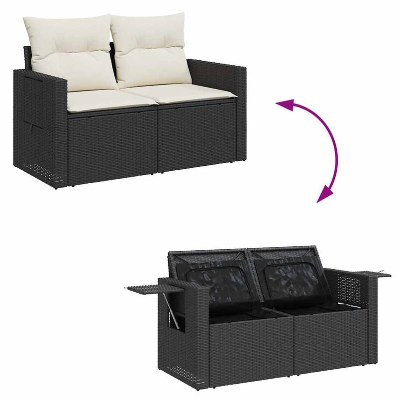 vidaXL Patio Sofa Set with Cushions Table and Lounge Sofas 7 Piece Poly Rattan - 21.7 x 39.4 x 28.7