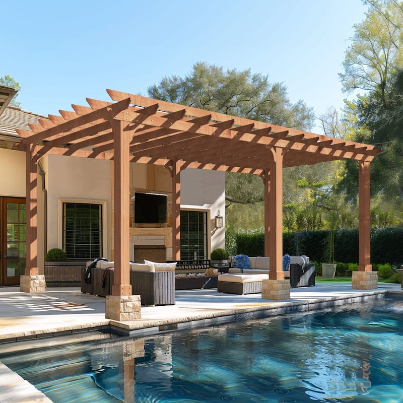 VEIKOUS Outdoor Cedar Wood Pergola Gazebo Kit with Flat Roof Trellis for Patio, Deck, Garden and Backyard - 12×20