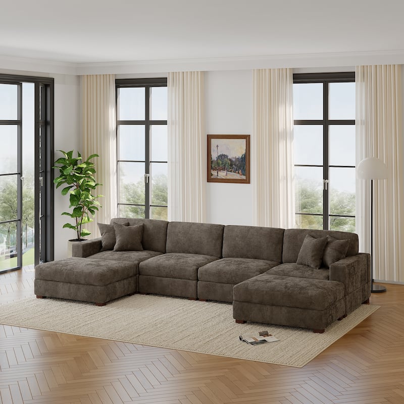 Modern Chenille Oversized Modular Sectional Sofa with 2 Ottoman