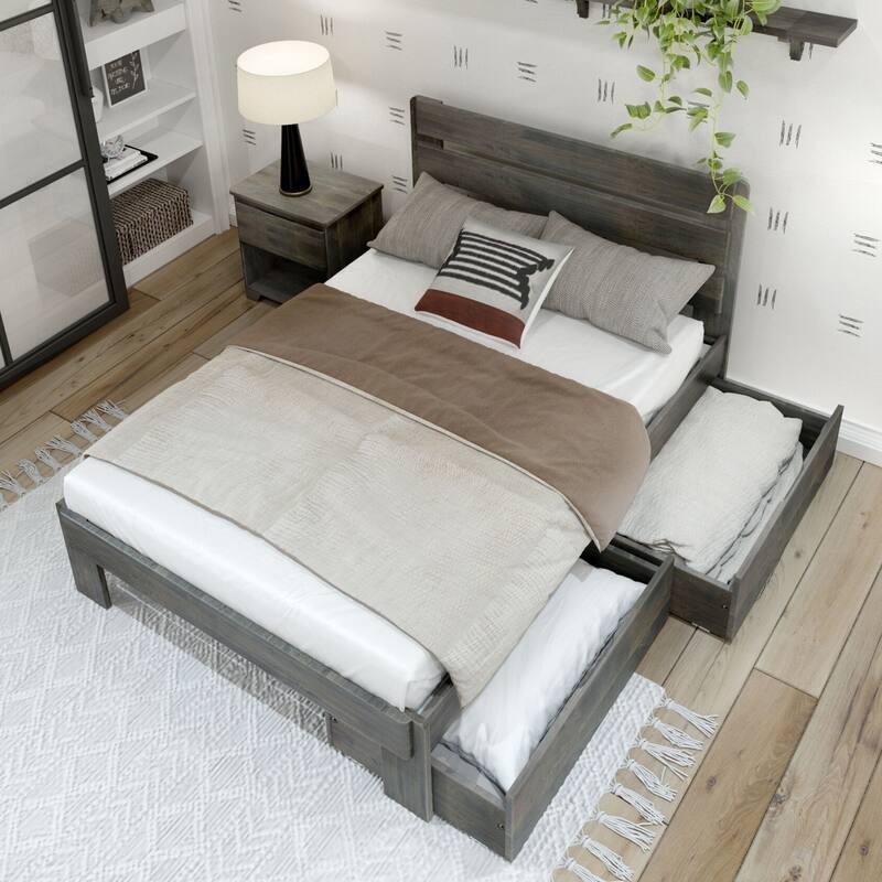 Plank and Beam Farmhouse Full Bed with Plank Headboard and Storage Drawers
