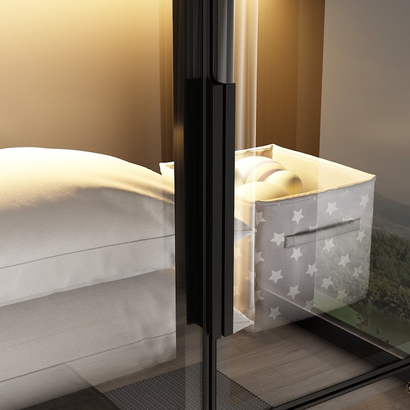 Sleek Bedroom Wardrobe with Three-Color LED Closet Cabinet Armoires - 59.1"x74.8"