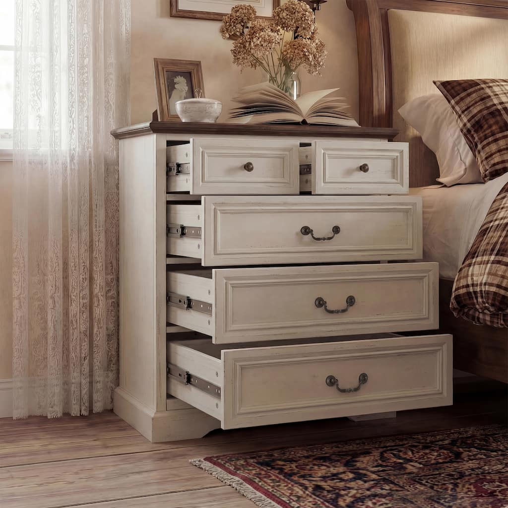 Farmhouse 5-Drawer Chest with Anti-Tip Device, Rustic Wooden Dresser for Bedroom, 36.3" Tall Storage Cabinet