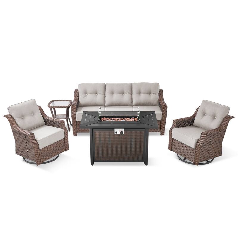 5-Piece Sofa Swivel Chairs with 43" Firepit Table