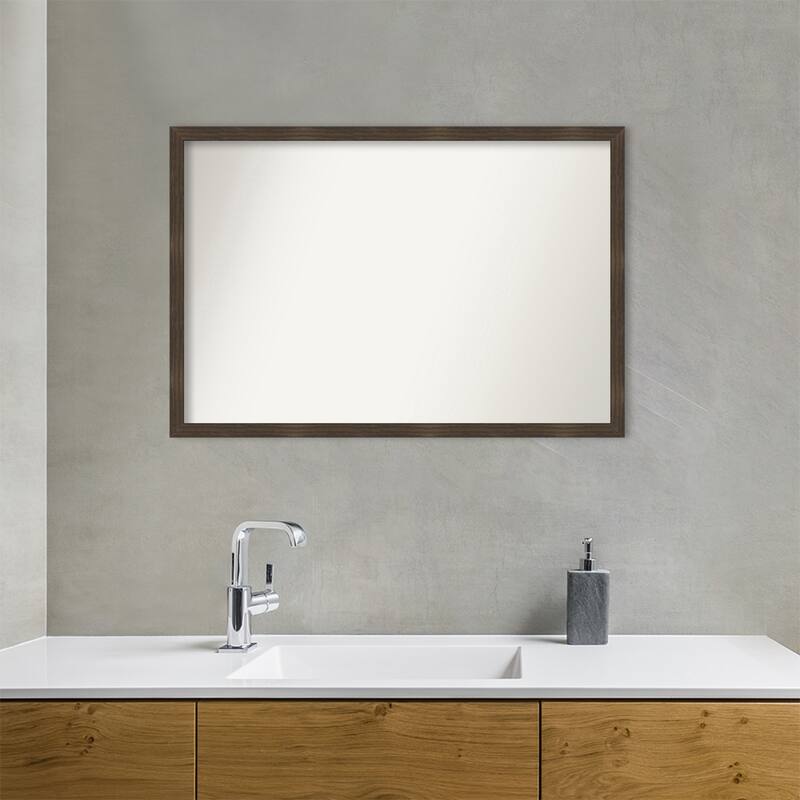 Woodgrain Stripe Non-Beveled Wood Framed Bathroom Vanity Wall Mirror