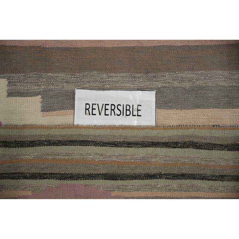 Hand Woven Oriental 100% Wool Carpet Southwestern Tribal Greys & Charcoal Kilim Area Rug - 9' 11'' X 8' 3''