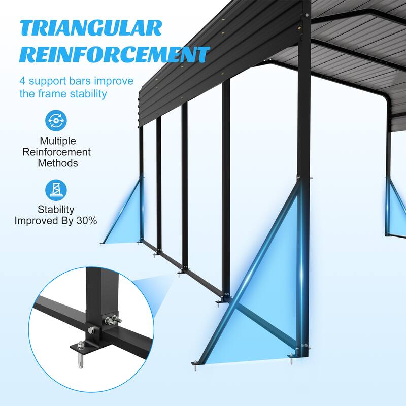 GDFStudio - Penman Heavy-duty Galvanized Steel Hardtop Carport with Upgraded Triangle Reinforced Frame for Outdoor Storage