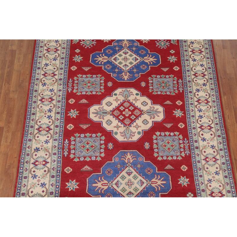 Hand Knotted Oriental 100% Wool Carpet Traditional Geometric Red Kazak Area Rug - 10' 1'' X 6' 10''