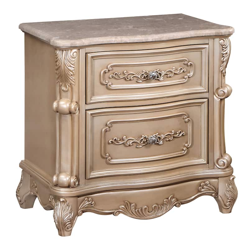 Bednara Victorian Marble 2-Drawer Nightstand by Furniture of America