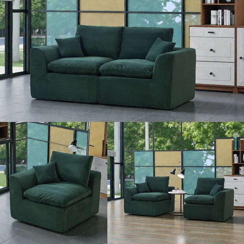 Modular Cloud Sectional Sofa, Comfy 2-Seater Corduroy Couch with Removable Covers