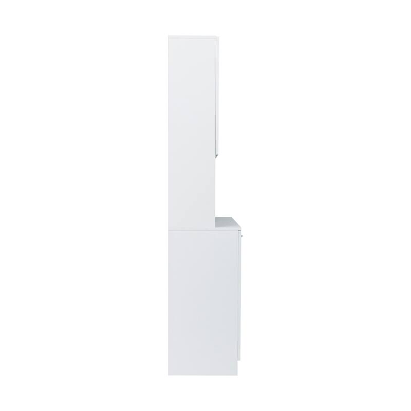 White Wardrobe / Kitchen Cabinet with Open Shelves and Drawer