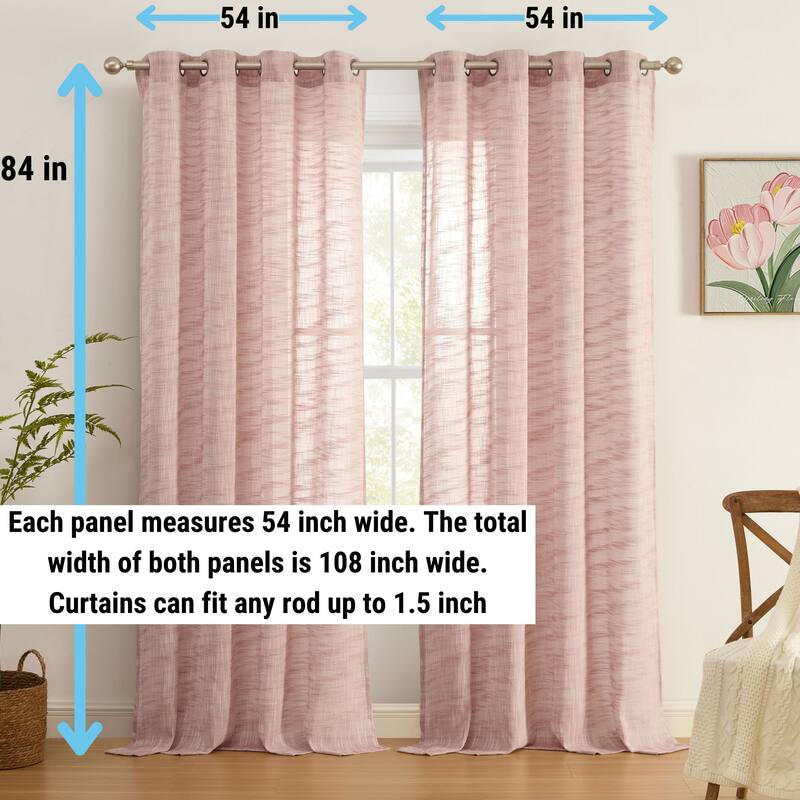 HLC.me Madison Faux Linen Textured Sheer Privacy Sun Light Filtering Window Grommet Thick Curtains Panels, Set of 2