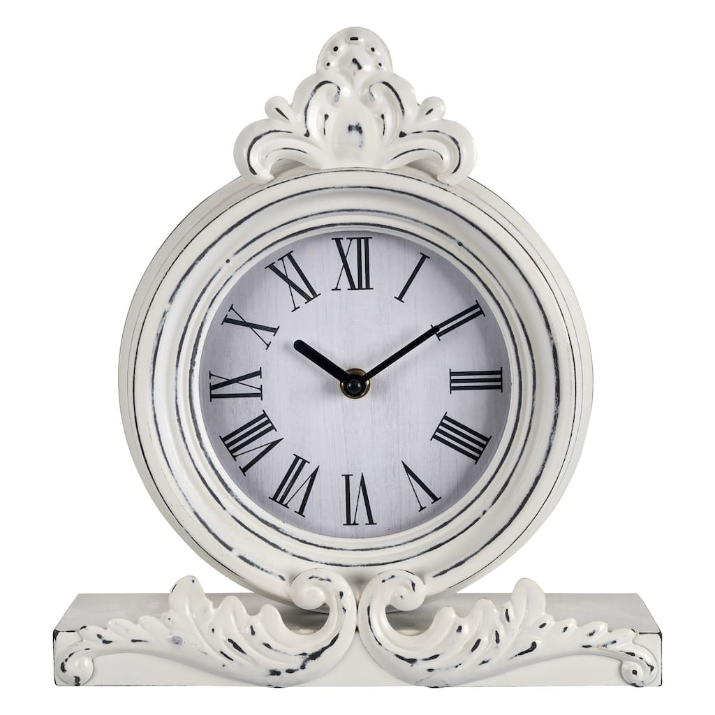 Vintage Look White Distressed Table Clock - 10.5" W x 11" H x 3" D