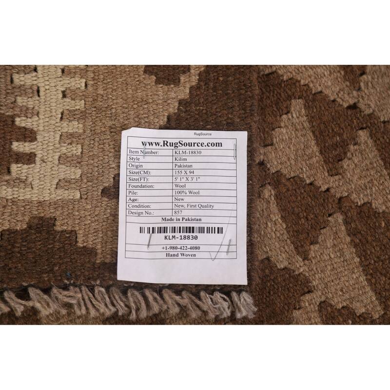 Flat-weave Kilim Rug Oriental Brown Wool Carpet - 3'1" x 5'1"