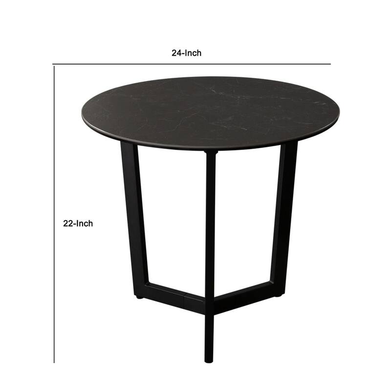 Jole Side End Table, 39 Inch Black Ceramic Glass Top, Metal Base