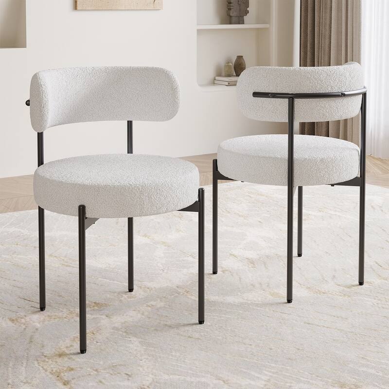 Dining Chairs Set of 4, Mid-Century Modern Kitchen Chair Curved Backrest Round Upholstered Dining Chairs with Metal Legs