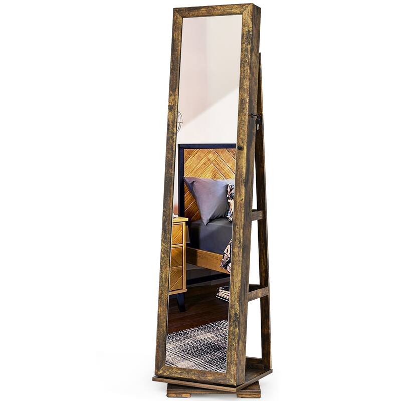 Costway 360degree Rotatable Jewelry Cabinet 2-in-1 Lockable Mirrored - See Details