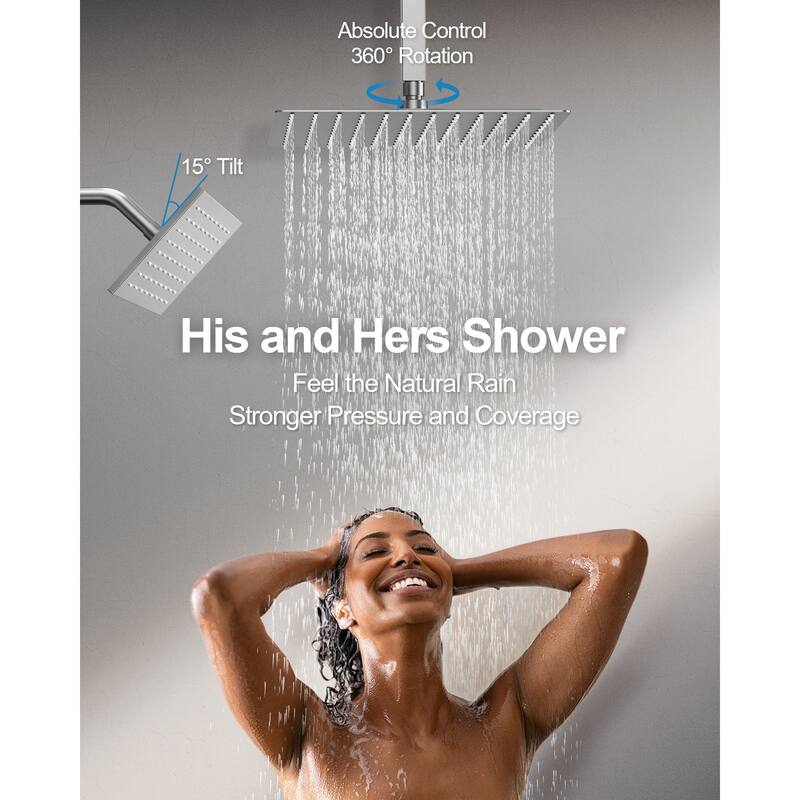 GRANDJOY Digital Display Shower System, 12" High Pressure Dual Shower Heads with Handheld Spray