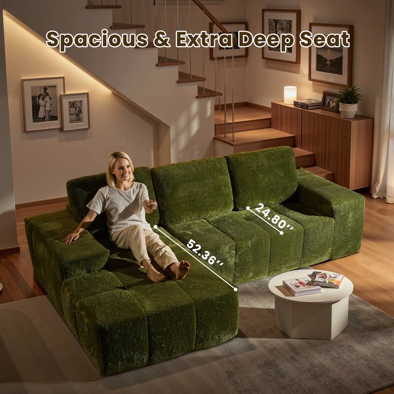 HOOOWOOO Modern Sparkly Velvet Fabric Chaise Sofa Couch