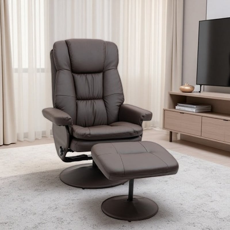 PU Leather Recliner Chair with Adjustable Backrest, Swivel Base, Padded Armrests, and Ottoman Footrest