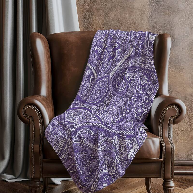 Premium Machine Washable Modern Paisley Sherpa Throw Blanket