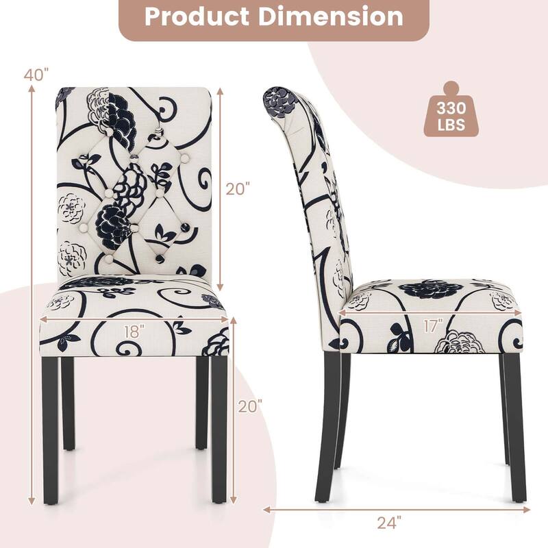 Costway Set of 2 Parsons Upholstered Fabric Chair with Wooden Legs