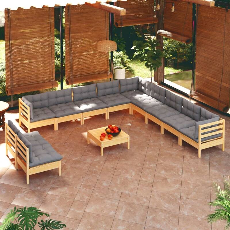 vidaXL Solid Pinewood Patio Lounge Set 12 Piece with Cushions Multi Colors