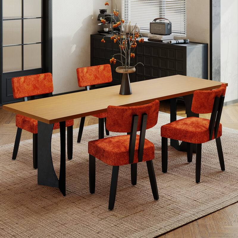 Mid-century Fabric Upholstered Dining Chairs in Black Legs