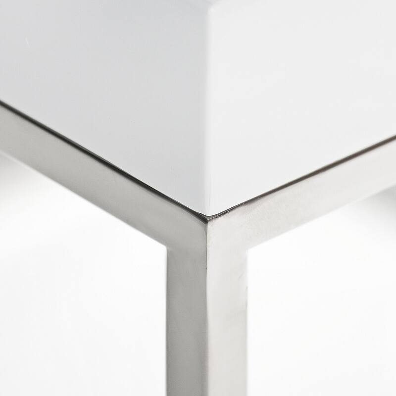 24 in. White and Chrome Square Metal End Table, Sturdy Build End Side Table for Living Rooms