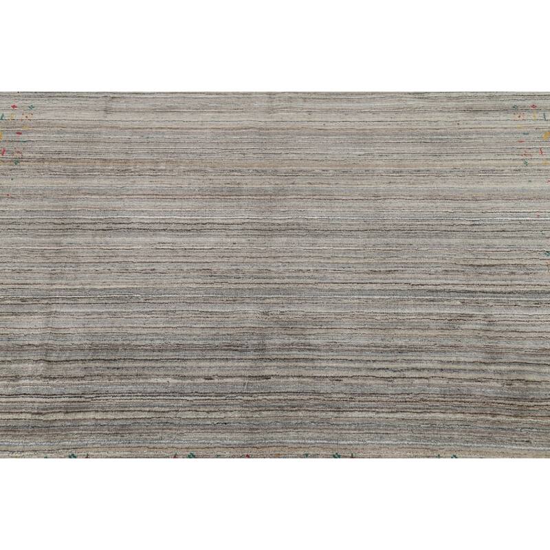Striped Gabbeh Square Rug Hand-Knotted Gray Wool Carpet - 7'11"x 7'11"