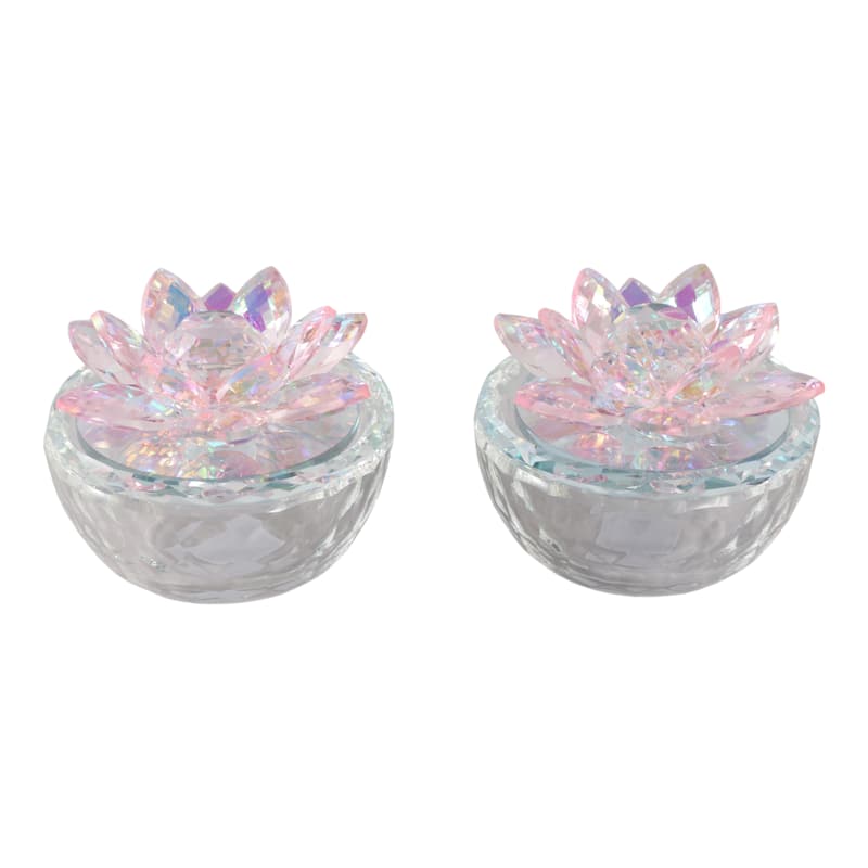 Decorative Rainbow Lotus Top Glass Trinket Dish for Jewelry and Keepsake Storage