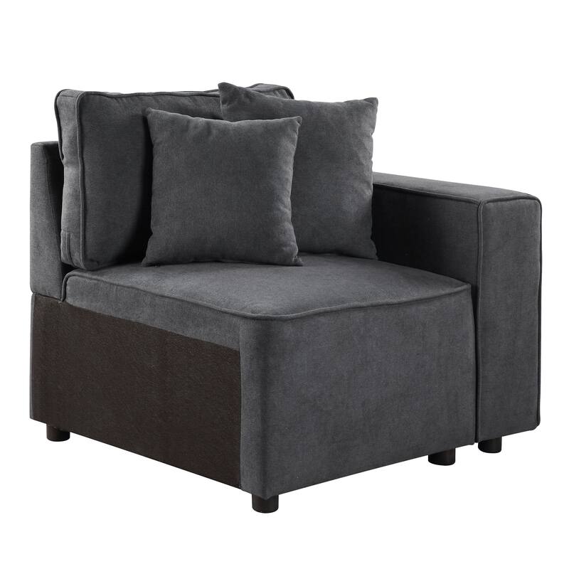 Grey Accent Armchair with Loose Back and Throw Pillows