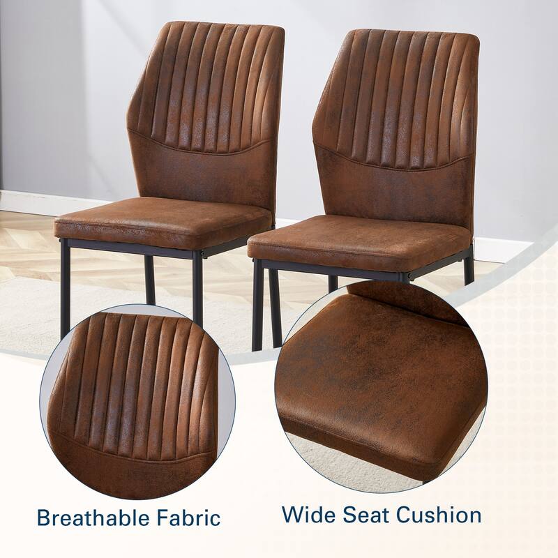 Set of 4 Vertical Stripe Design Dining Chair with Metal Leg Armless Chair Accent Chair Armless Chair for Dining Room