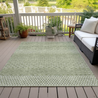 Machine Washable Indoor/ Outdoor Modern Stripes Chantille Rug