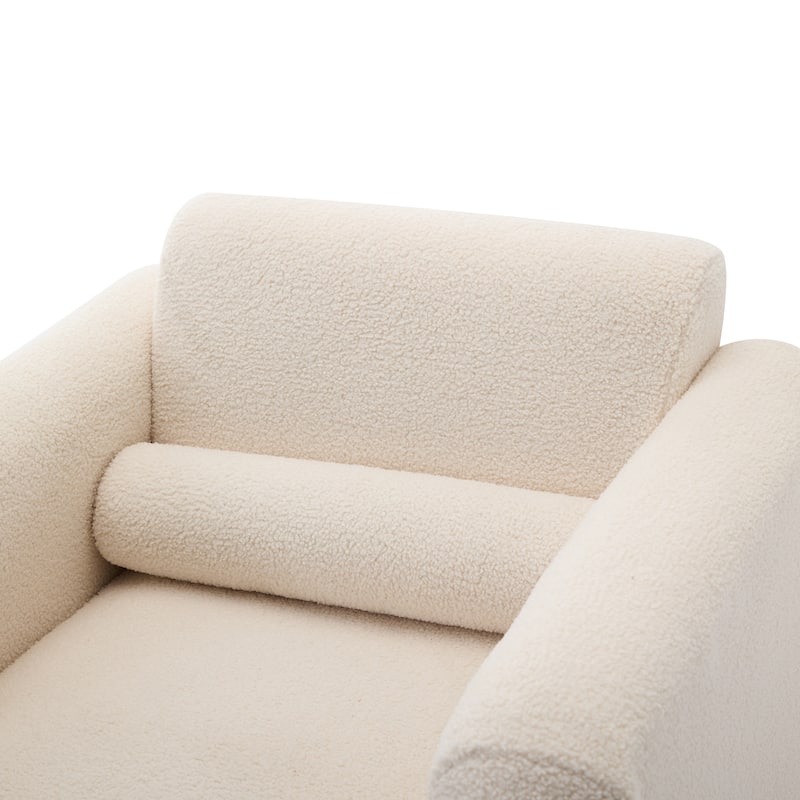 Modern Accent Chair Lambskin Sherpa Fabric Upholstered Comfy Reading Arm Chair Soft Padded with Back and Pillow for Living Room