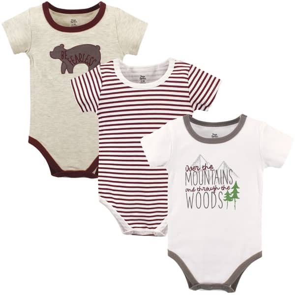 slide 1 of 1, Yoga Sprout Baby Boy Cotton Bodysuits 3pk, Mountains 0-3 Months - Mountains 3-Pack