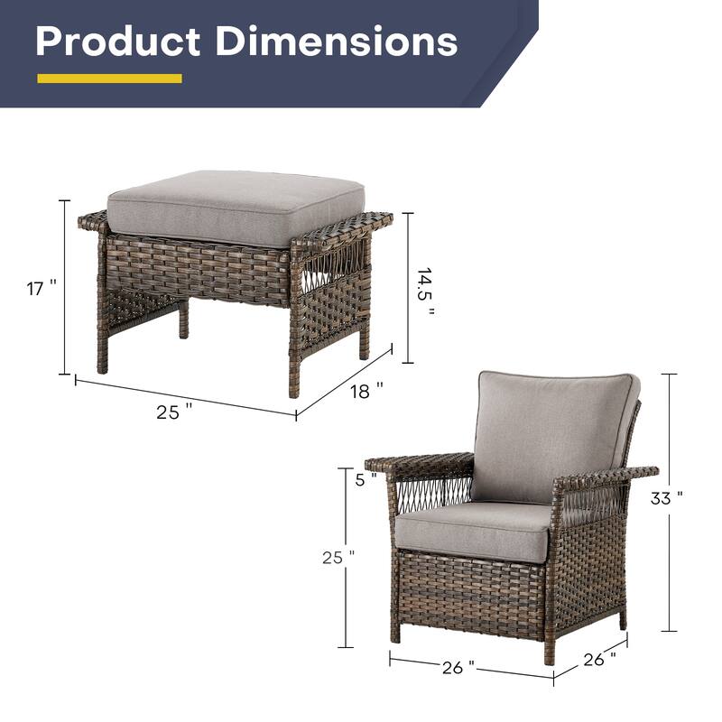 Gymojoy 4PCS Chairs Outdoor Patio Rattan with Ottoman