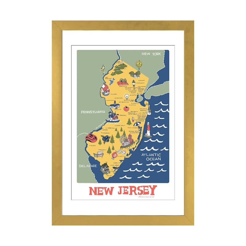 iCanvas "New Jersey II" by Vestiges - Gold - 24x16x1