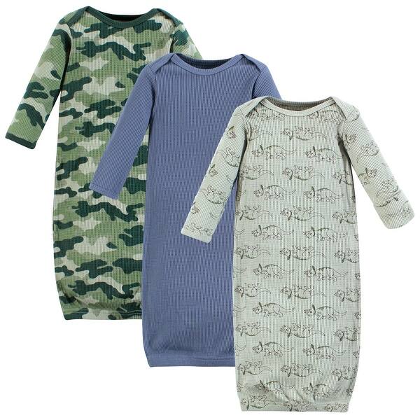 slide 1 of 1, Hudson Baby Infant Boy Thermal Gown 3pk, Sage Dinosaur 0-6 Months - Sage Dinosaur
