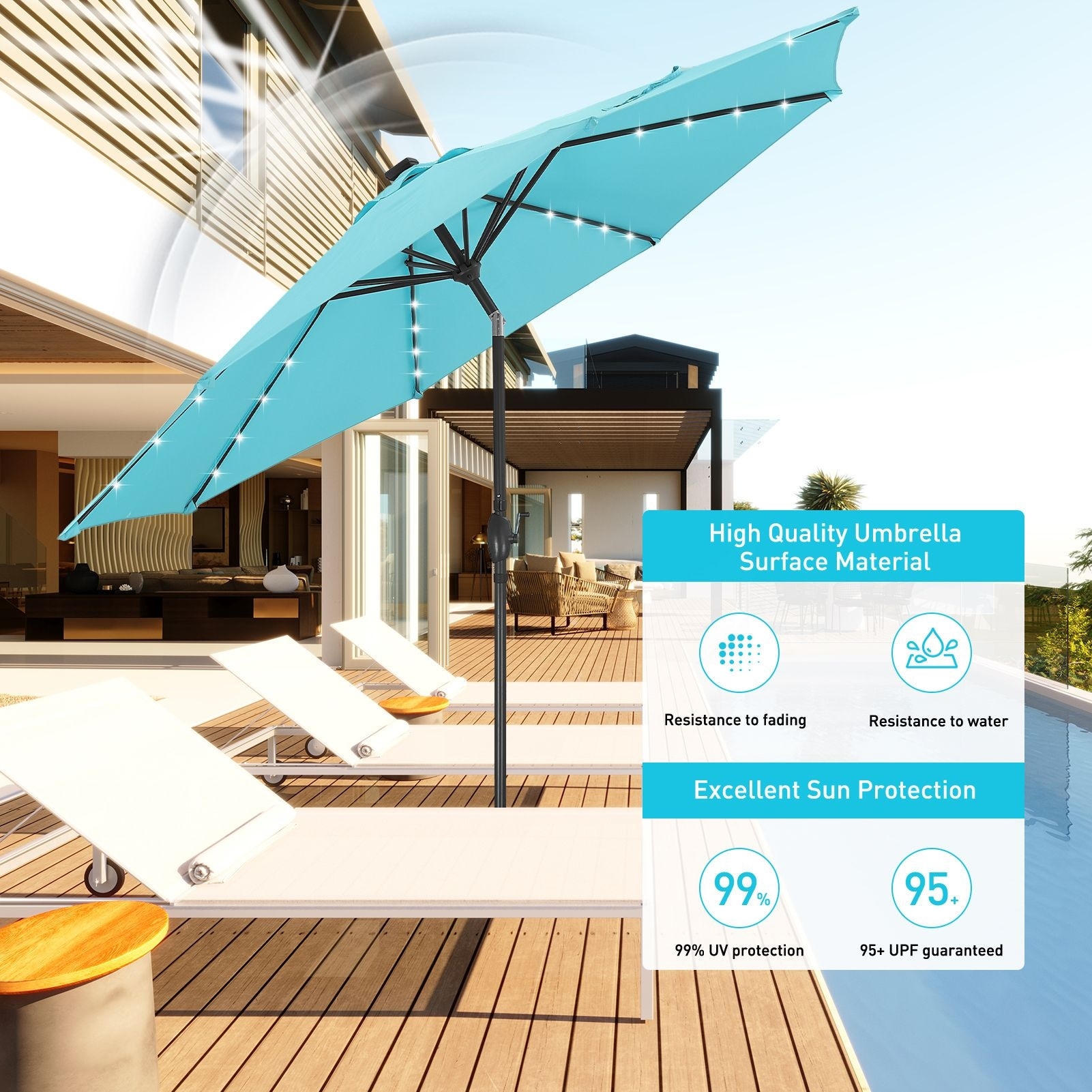 fade resistant solar patio umbrella 10 Ft Offset Cantilever Umbrella with 40 Powered Sunneday LLC 8 hours Autlaycil 10FT Solar Power LED