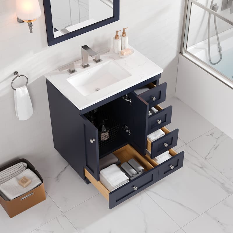 Eviva Acclaim 28 in. Bath Vanity with White Carrara Quartz Top