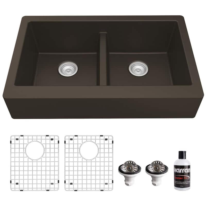 Karran USA QAR-750-PK1 Quartz QAR 34" Farmhouse Double Basin Quartz - Brown