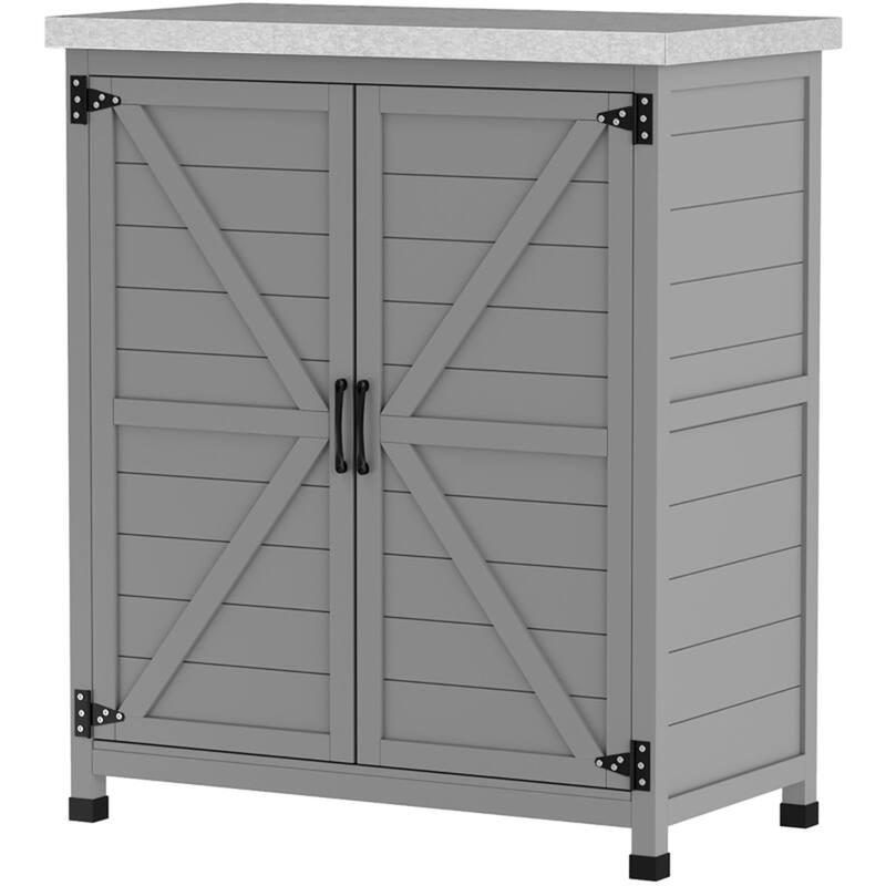 Fir Wood Garden Storage Bench with Galvanized Worktable - 31.1" W x 16.9" D x 36.2" H - Grey